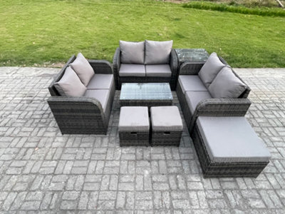 Fimous Outdoor Garden Furniture Sets 9 Seater Wicker Rattan Furniture Sofa Sets With Coffee Table Love Sofa Footstools