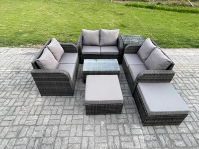 Fimous Wicker Pe Rattan Garden Furniture Set 8 Seater Outdoor Lounge Sofa Set With Love Sofa Coffee Table Side Table