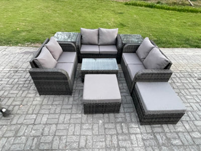 Fimous Wicker Pe Rattan Garden Furniture Set 8 Seater Outdoor Lounge Sofa Set With Love Sofa Coffee Table 2 Side Tables from B&Q