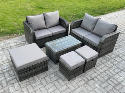 Fimous 7 Seater Garden Furniture Set Rattan Outdoor Lounge Sofa Chair With Tempered Glass Table 3 Footstools Dark Grey Mixed from B&Q