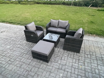 Fimous Wicker Pe Rattan Garden Furniture Set Outdoor Lounge Sofa Set With Love Sofa Square Coffee Table Big Footstool