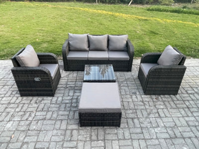 Fimous Garden Furniture Sets 6 Seater Wicker Rattan Furniture Patio Sofa Sets With Reclining Chair 3 Seater Sofa Big Footstool from B&Q