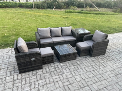 Fimous Garden Furniture Sets 7 Seater Wicker Rattan Furniture Patio Sofa Sets With Reclining Chair 3 Seater Sofa Side Table from B&Q