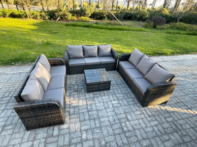 B&Q -  Patio Garden Furniture Sets Wicker 9 Seater Outdoor Rattan Furniture Sofa Sets With Square Coffee Table