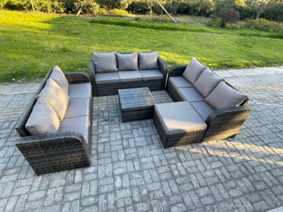 B&Q -  Patio Garden Furniture Sets Wicker 10 Seater Outdoor Rattan Furniture Sofa Sets With Square Coffee Table For Balcony