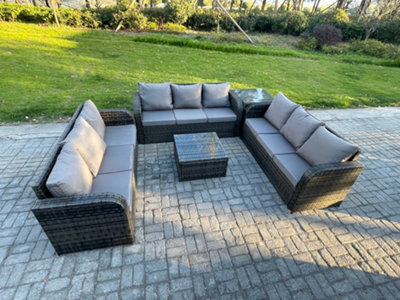 B&Q -  Patio Garden Furniture Sets Wicker 9 Seater Outdoor Rattan Furniture Sofa Sets With Square Coffee Table Side Table