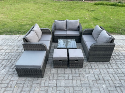 B&Q -  9 Seater Outdoor Garden Furniture Sets Wicker Rattan Furniture Sofa Sets With Square Coffee Table 3 Footstools
