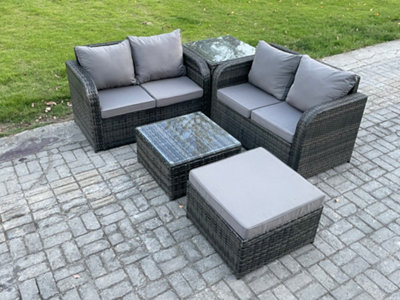 B&Q -  Rattan Sofa Set Outdoor Garden Furniture Set With Square Coffee Table Loveseat Sofa Big Footstool Side Table