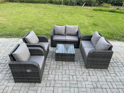 Fimous 6 Seater Rattan Sofa Set Outdoor Garden Furniture Set With Square Coffee Table Loveseat Sofa Reclining Chairs