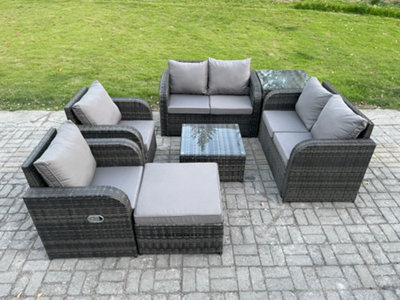 Fimous 7 Seater Rattan Sofa Set Outdoor Garden Furniture Set With Square Coffee Table Loveseat Sofa Reclining Chairs