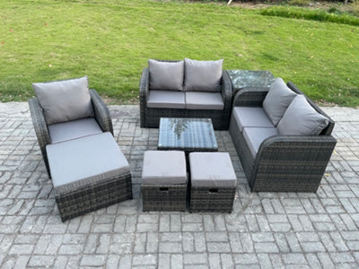 Fimous 8 Piece Garden Furniture Sets 8 Seater Outdoor Patio Furniture Set Weaving Wicker Rattan Chair And Table With 3 Footstools from B&Q