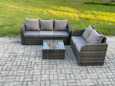 Fimous Pe Rattan Garden Furniture Sets 5 Seater Outdoor Lounge Sofa Set Square Coffee Table