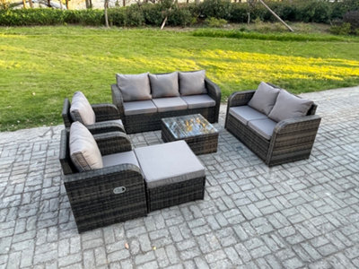 Fimous 8 Seater Garden Furniture Set Rattan Outdoor Lounge Sofa Chair With Tempered Glass Table Big Footstool from B&Q