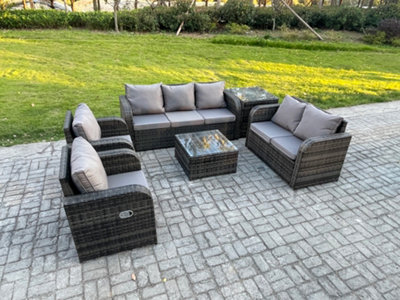 Fimous 7 Seater Garden Furniture Set Rattan Outdoor Lounge Sofa Chair With Tempered Glass Table Side Table from B&Q