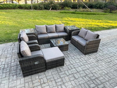 Fimous 8 Seater Garden Furniture Set Rattan Outdoor Lounge Sofa Chair With Tempered Glass Table 2 Side Tables Big Footstool from B&Q
