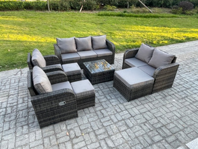 Fimous 10 Seater Garden Furniture Set Rattan Outdoor Lounge Sofa Chair With Tempered Glass Table 3 Footstools from B&Q