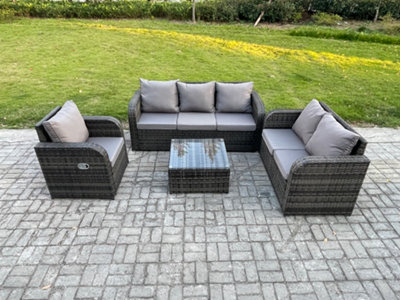 Fimous Rattan Garden Furniture 4 Piece Patio Set With Table Sofa Square Coffee Table Reclining Chair Loveseat Sofa
