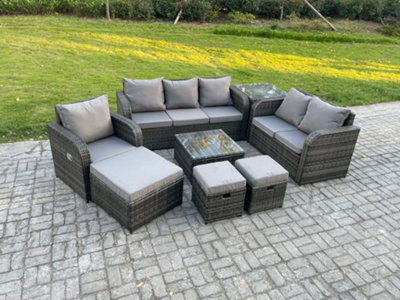 B&Q -  Rattan Garden Furniture Set With Table Sofa Square Coffee Table Reclining Chair Love Seat Sofa Side 3 Seater Sofa