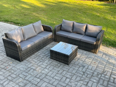 B&Q -  Indoor Outdoor Rattan Garden Furniture 6 Seater Set Table Sofa Chair Patio Conservatory With Grey Cushions