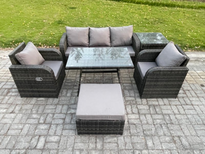 Fimous Rattan Wicker Garden Furniture Patio Conservatory Sofa Set With Dining Table Reclining Chair Big Footstool from B&Q
