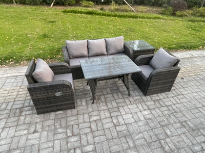 Fimous Rattan Wicker Garden Furniture Patio Conservatory Sofa Set With Dining Table Reclining Chair Side Table