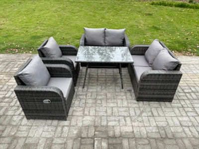 Fimous Wicker Pe Rattan Garden Dining Set Outdoor Furniture Sofa With Rectangular Dining Table Dark Grey Mixed from B&Q