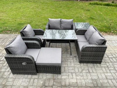 Fimous Wicker Pe Rattan Garden Dining Set Outdoor Furniture Sofa With Rectangular Dining Table Big Footstool Side Table