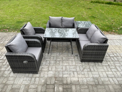 Fimous Wicker Pe Rattan Garden Dining Set Outdoor Furniture Sofa With Rectangular Dining Table Side Table Dark Grey Mixed from B&Q