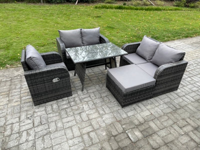 Fimous Outdoor Garden Dining Sets Rattan Furniture With Dining Table Armchairs Love Sofa Big Footstool Dark Grey Mixed from B&Q
