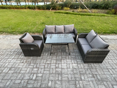 Fimous Outdoor Rattan Garden Furniture Set 7 Seater Patio Lounge Sofa Set With Dining Table Mixed Dark/Grey