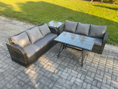 Fimous Garden Furniture Sofa Set Rectangular Dining Table Indoor Outdoor 6 Seater Rattan Set Mixed Dark/Grey