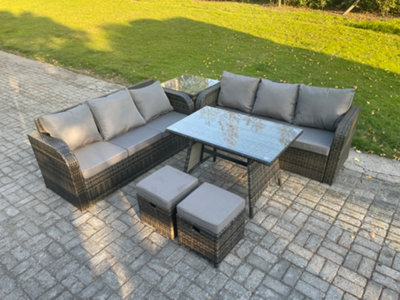 B&Q -  Garden Furniture Sofa Set Rectangular Dining Table 2 Small Footstool Side Table Indoor Outdoor 8 Seater Rattan Set