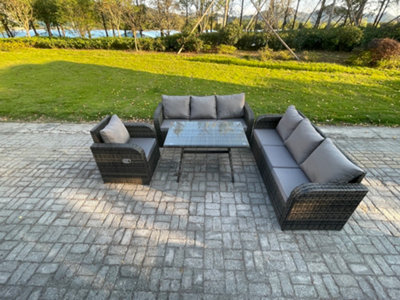 B&Q -  Outdoor Lounge Sofa Set Wicker Pe Rattan Garden Furniture Set With Dining Table Reclining Chair Dark Grey Mixed