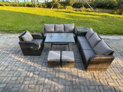 Fimous Outdoor Sofa Set Wicker Pe Rattan Garden Furniture Set With Dining Table Reclining Chair Side Table from B&Q
