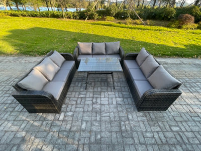 Fimous 9 Seater Wicker Rattan Garden Furniture Set With Dining Table Patio Outdoor Lounge Sofa Set