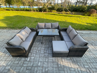 Fimous 10 Seater Wicker Rattan Garden Furniture Set With Dining Table Big Footstool Patio Outdoor Lounge Sofa Set