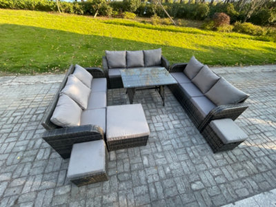 Fimous 12 Seater Wicker Rattan Garden Furniture Set With Dining Table 3 Footstools Patio Outdoor Lounge Sofa Set