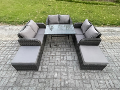B&Q -  Garden Furniture Sets 8 Seater Rattan Furniture Manual Wicker Sofa Patio Conversation Set With 2 Big Footstool