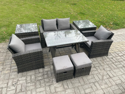 Fimous Rattan Wicker Garden Furniture Patio Conservatory Sofa Set With Rectangular Dining Table Armchair For Garden