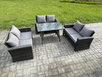 Fimous 6 Seater Rattan Wicker Garden Furniture Patio Conservatory Sofa Set With Rectangular Dining Table For Garden from B&Q