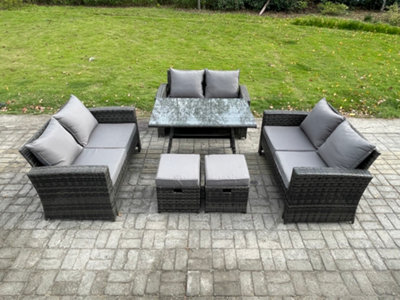 Fimous Outdoor Lounge Sofa Set Wicker Pe Rattan Garden Furniture Set With Rectangular Dining Table For Balcony