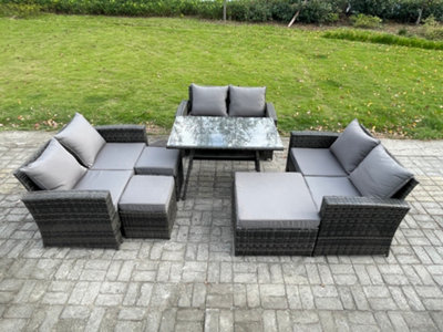 Fimous Outdoor Lounge Sofa Set Wicker Pe Rattan Garden Furniture Set With Rectangular Dining Table 2 Seat Sofa 3 Footstools from B&Q