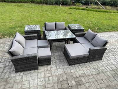Fimous Outdoor Lounge Sofa Set Wicker Pe Rattan Garden Furniture Set With Rectangular Dining Table 2 Seat Sofa 2 Side Tables from B&Q