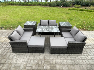 Fimous Outdoor Lounge Sofa Set Wicker Pe Rattan Garden Furniture Set With Rectangular Dining Table 2 Seat Sofa Big Footstool from B&Q