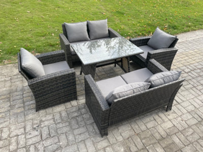 Fimous Rattan Garden Furniture Set 6 Seater Patio Outdoor Lounge Sofa Set With Rectangular Dining Table For Garden