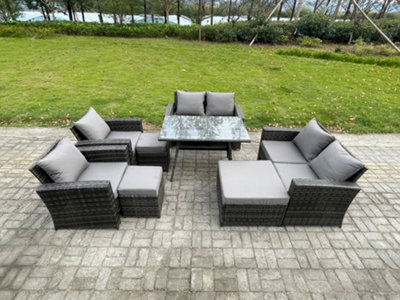 B&Q -  Garden Furniture Sets 8 Pieces Wicker Rattan Furniture Manual Wicker Patio Sofa Patio Conversation Set With 3 Footstools