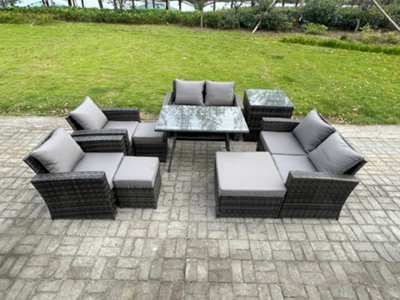 Fimous Garden Furniture Sets 9 Pieces Wicker Rattan Furniture Manual Wicker Patio Sofa Patio Conversation Set With 3 Footstools
