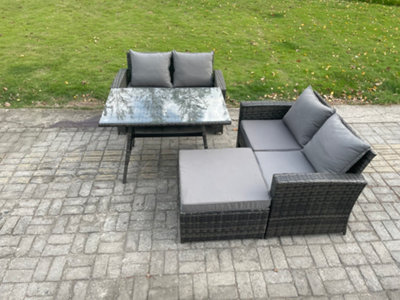 Fimous Garden Furniture Sets Pieces Wicker Rattan Furniture Manual Wicker Patio Sofa Patio Conversation Set With Big Footstool Size 4