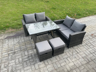Fimous 6 Seater Wicker Pe Rattan Garden Dining Set Outdoor Furniture Sofa With Rectangular Dining Table Double Seat Sofa