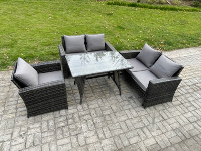 Fimous 5 Seater Wicker Pe Rattan Garden Dining Set Outdoor Furniture Sofa With Rectangular Dining Table Double Seat Sofa